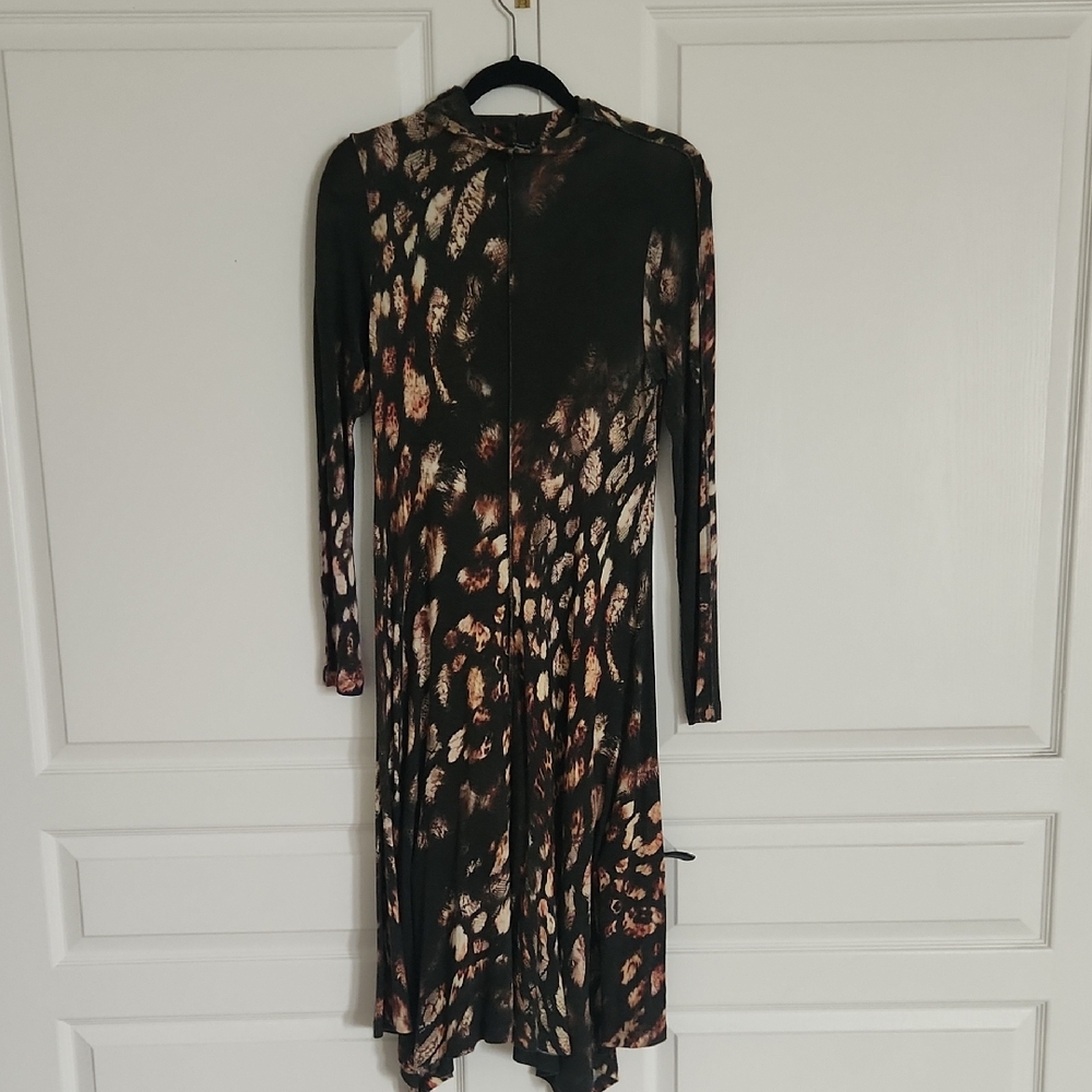 Kensol Leopard Print Long Sleeve Mock Neck Midi Dress